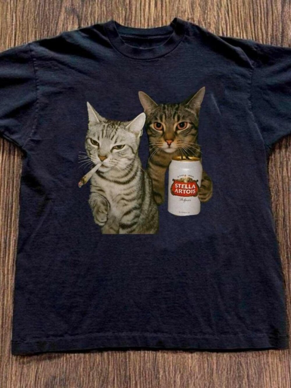 Gildan Heavy Cotton Cat Beer Graphic T-Shirt Black Unisex Streetwear